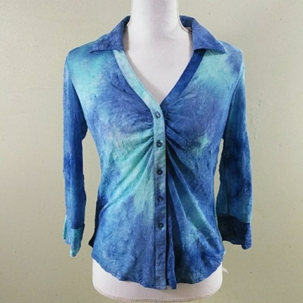Hiatus Tie-dye Look 3/4 Sleeve Semi-Sheer Blouse - Jr. XL - NWT